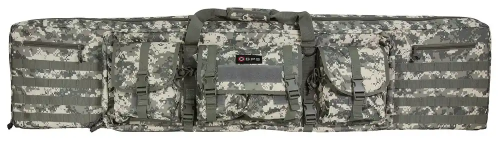 G*Outdoors Double Rifle Case A-TACS AU 600D Polyester with 2 Padded Pistol Sleeves, MOLLE Webbing & Lockable Zippers 55 L x 12.75" H x 9" W Exterior Dimensions"