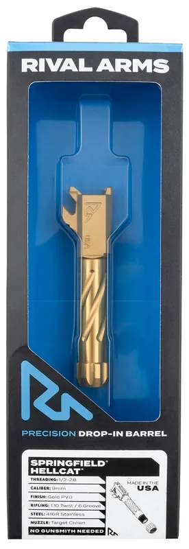 Rival Arms Precision V1 Gold PVD Stainless Steel Spiral Fluted Threaded for Springfield Hellcat