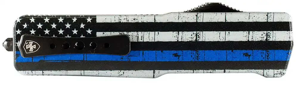 Templar Knife Premium Lightweight Slim 3.16" OTF Dagger Plain Black Oxide Stonewashed Powdered D2 Steel Blade/4.93" Black & White w/Blue Line Anodized Aluminum Handle