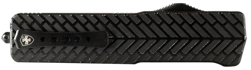 Templar Knife Premium Lightweight Small 3" OTF Drop Point Plain Black Oxide Stonewashed Powdered D2 Steel Blade/4.50" Black Herringbone Anodized Aluminum Handle
