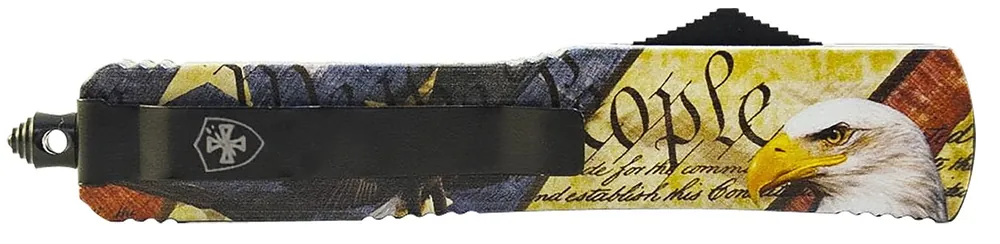 Templar Knife Premium Weighted Slim 3.16" OTF Drop Point Plain Black Oxide Stonewashed Powdered D2 Steel Blade/4.93" Eagle w/"We The People" Aluminum Zinc Alloy Handle