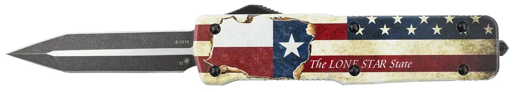 Templar Knife Premium Weighted Large 3.55" OTF Dagger Plain Black Oxide Stonewashed Powdered D2 Steel Blade/5.25" Red/White/Blue w/"The LONE STAR State" Aluminum Zinc Alloy Handle