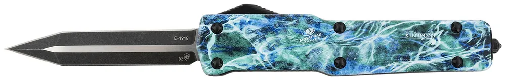 Templar Knife Premium Weighted Slim 3.16" OTF Dagger Plain Black Oxide Stonewashed Powdered D2 Steel Blade/4.93" Mossy Oak Seafoam Aluminum Zinc Alloy Handle