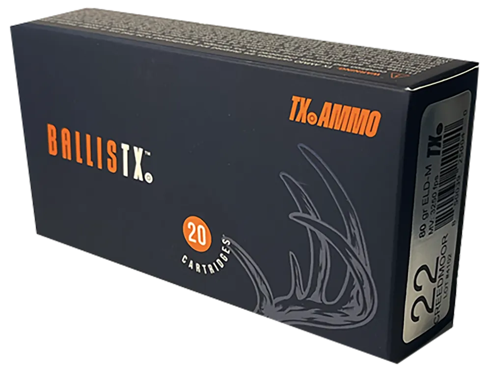 Texas Ammo Inc BallisTX 22 Creedmoor 80gr ELD-M 20rd Bx/ 25 Cs