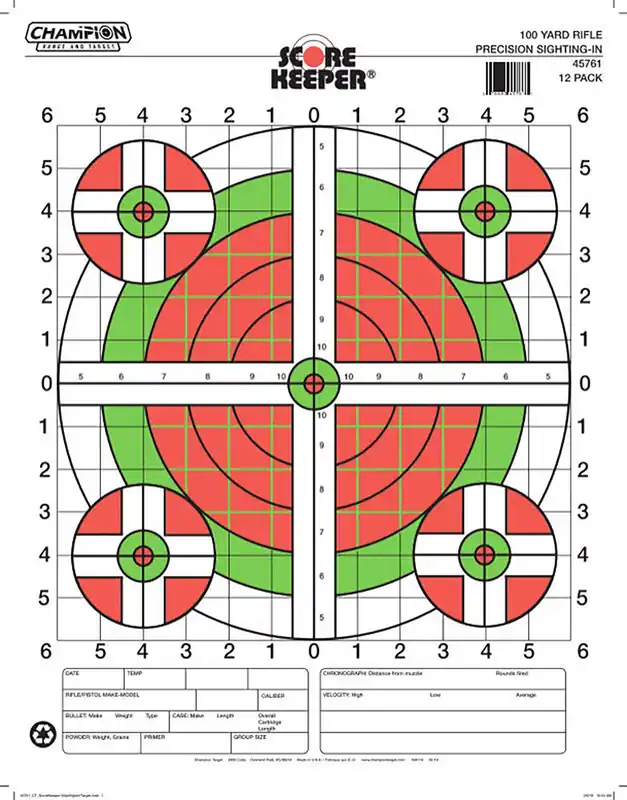 Score Keeper Sight-In Bullseye Paper Hanging 100 yds Pistol/Rifle Large Green/Orange 12 PK