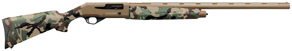 Charles Daly 12 Gauge with 28" Barrel, 3" Chamber, 4+1 Capacity, Flat Dark Earth Metal Finish & Woodland Camo Synthetic Stock Right Hand (Full Size)