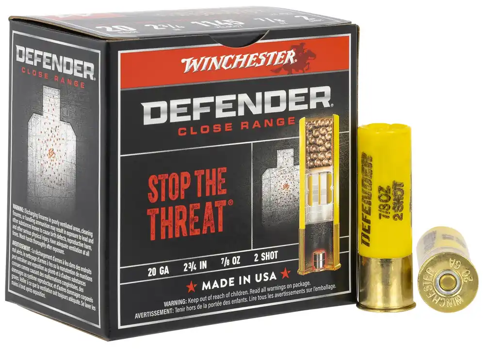Winchester Defender 20ga 2.75" 7/8oz 2 Copper-plated Lead Shot 25 Shells Per Box