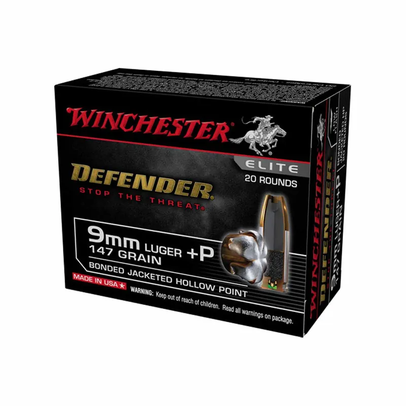 Winchester Ammo Defender 9mm Luger +P 147gr HP 20rd Box