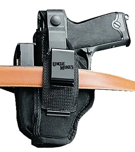 Uncle Mike‘s Sidekick Hip Holster Size 02 IWB/OWB Style made of Laminate with Black Finish & Belt Clip Mount fits 3-4" Barrel Medium-Large DA Revolver & 2.25" Belt Size for Ambidextrous Hand