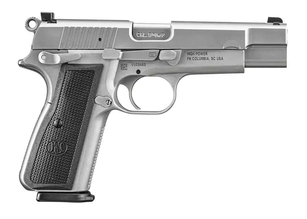 FN High Power 9mm Luger 10+1 4.70" Barrel SS Slide/Frame Drift Adjustable Sights Ambidextrous Thumb Safety SAO Stainless 66101116