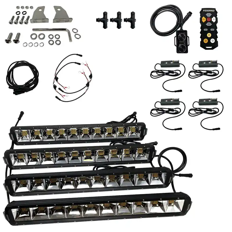 FOXPRO Mud Cutter Light Kit w/4 LED Lights Adjustable Intensity/Hue Aluminum Housing Wireless Remote Waterproof Black MUDCT4KIT