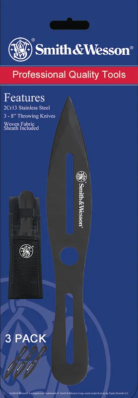 Smith & Wesson Knives Bullseye Throwing Knife 4.26" Fixed Plain Black Oxide SS Black Includes Sheath