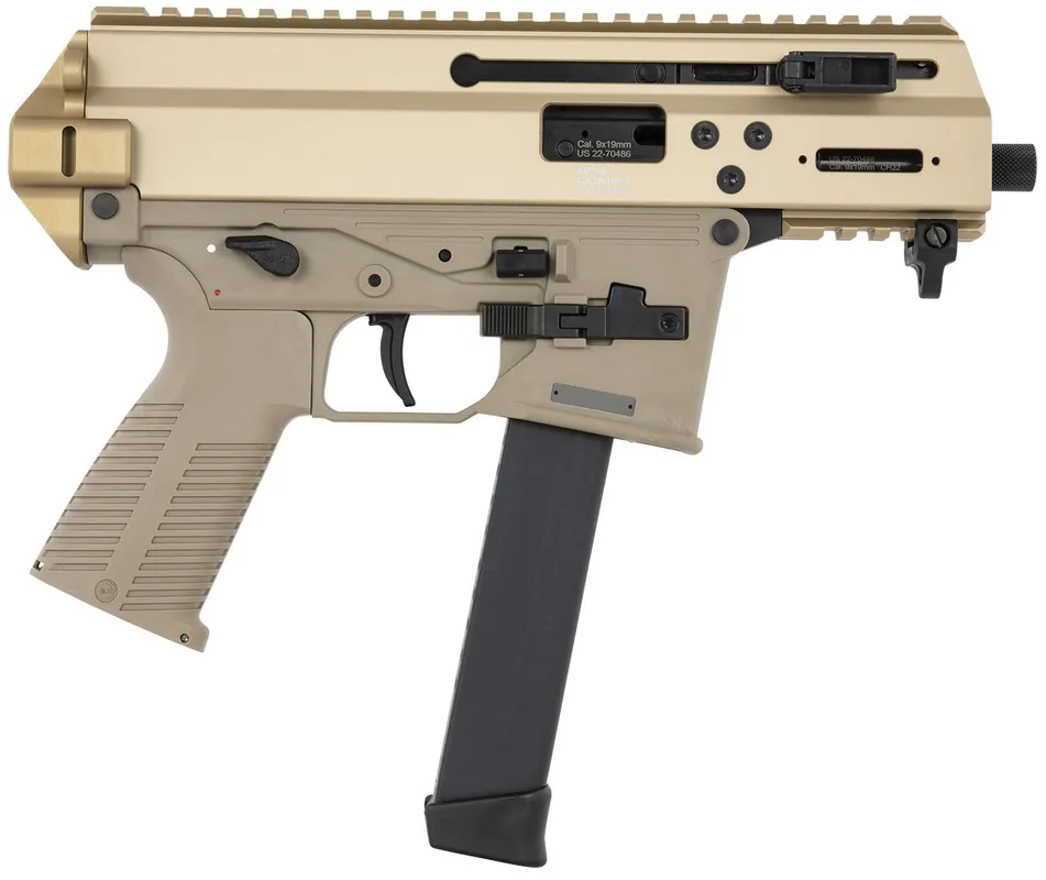 B&T Firearms APC9K 9mm 33+1 4.30" Threaded Barrel M-LOK Alum Rec Ambi Safety Pic Rails Glock Compatible Mag Tan 36176502GCT