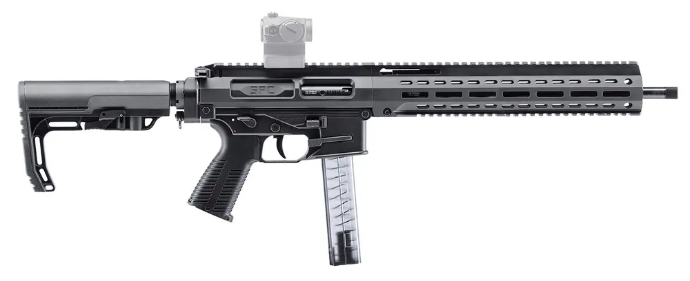 B&T Firearms SPC9 9mm Luger Rifle 33+1 16" Threaded Barrel M-LOK Handguard Alum Rec Adj Syn Stock Pic Rails Black 500010G B&T