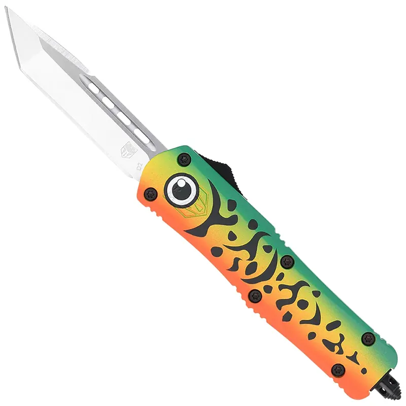 CobraTec Knives FS-3 Medium 3" OTF Tanto Plain D2 Steel Blade 4.50" Green Fishing Lure Aluminum Cerakoted Handle
