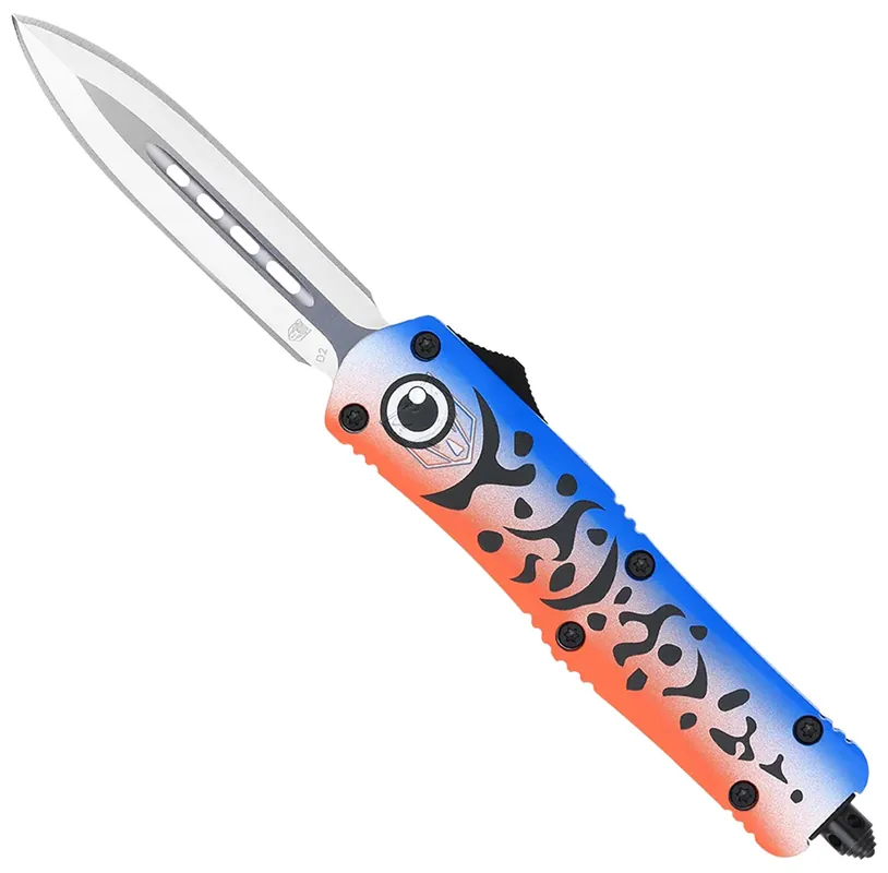 CobraTec Knives FS-3 Blue Lure Medium 3" OTF Dagger Plain D2 Steel Blade 4.50" Blue Fishing Lure Aluminum Cerakoted Handle