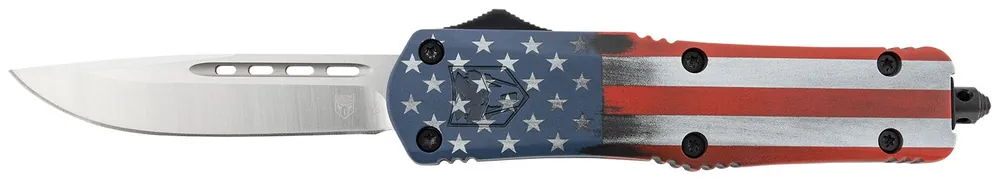CobraTec Knives FS-3 American Flag Medium 3" OTF Dagger Plain D2 Steel Blade 4.50" Aluminum Cerakoted Handle