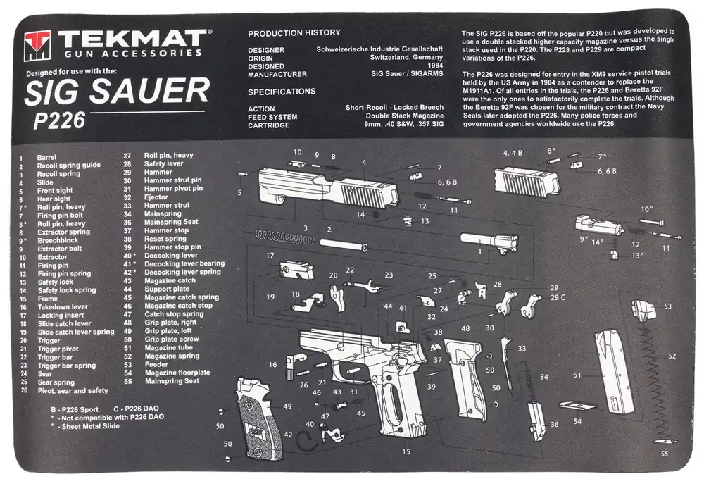 TekMak Gray/White Rubber 17 Long 11" x 17" Sig P226 Cleaning Mat "