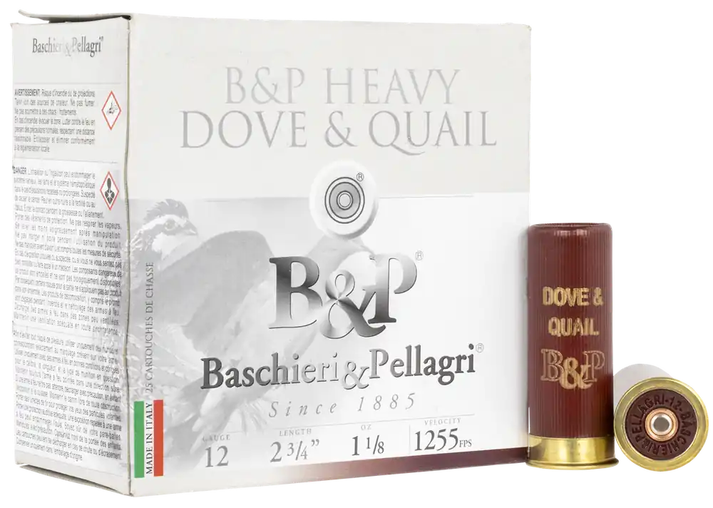 B&P Dove & Quail 12 Gauge 2.75" 1 1/8 oz 1255 fps 8 Shot 25 Bx/10 Cs