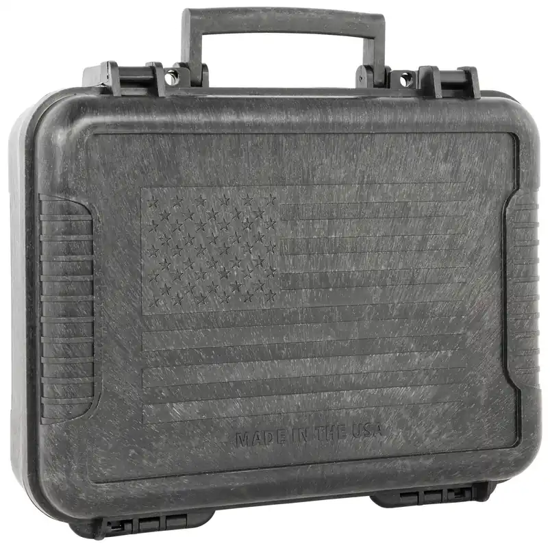 Outdoor Connection Molded Pistol Case w/US Flag Imprint 11" Long Polypropylene w/Egg Crate Foam Lockable Black 10017