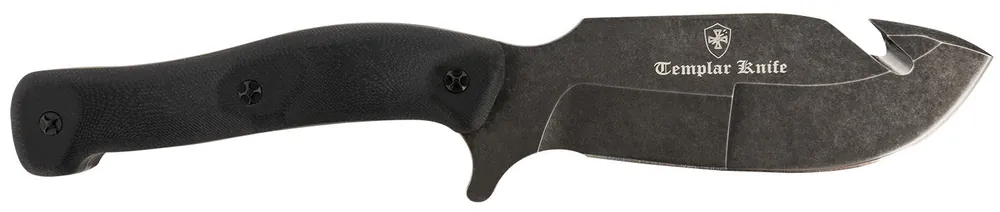 Templar Knife Reagan Field Dressing 4.60" Fixed Gut Hook Plain Powder Coated Steel Blade/ 4.55" Black G10 Handle