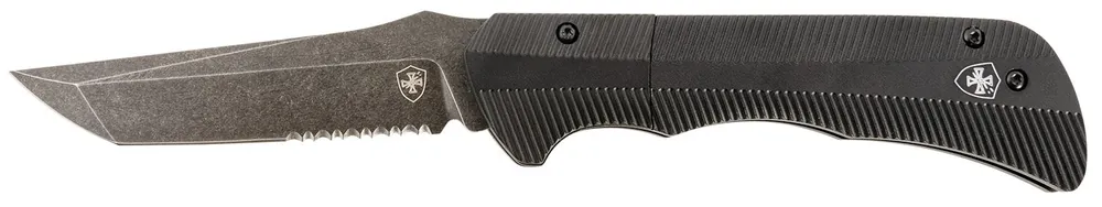 Templar Knife Auto Assist 3.25" Folding Tanto Part Serrated Black Oxide Stonewashed Powder Coated Steel Blade