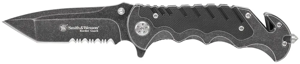 Smith & Wesson Knives Border Guard 3.50" Folding Part Serrated Stainless Steel Blade 4.80" Aluminum G10 Handle