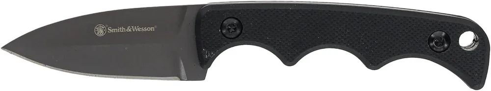 Smith & Wesson Knives H.R.T. Neck Knife Fixed Spear Point/Plain Titanium Nitride Coated 8Cr13MoV SS Blade/Black G10 Handle Includes Sheath