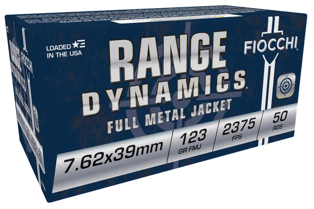 Fiocchi Range Dynamics 7.62x39mm Ammo 123 Grain Full Metal Jacket 50 Rounds 762X39A