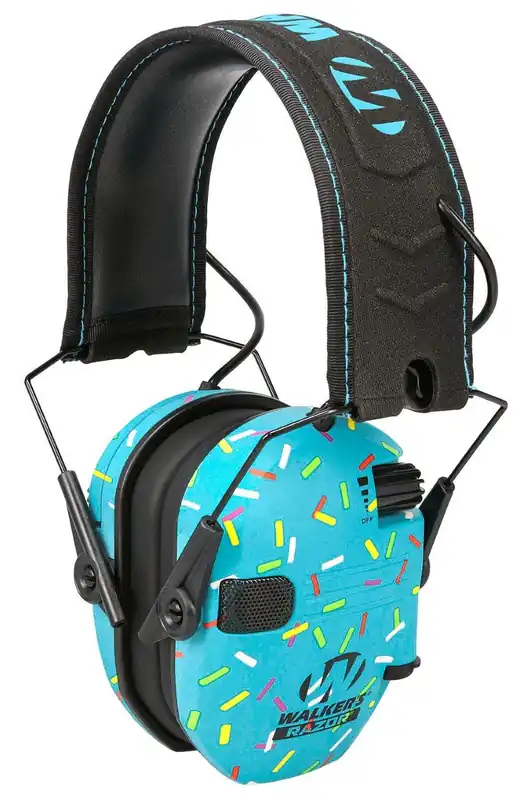 Walker‘s Passive Youth Folding Ear Muff NRR23 Over the Head Blue Sprinkles