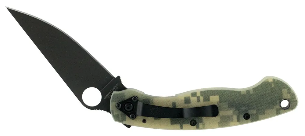 Spyderco Military 4" Folding Modified Clip Point Plain Black DLC CPM S30V SS Blade Camo G10 Handle Includes Pocket Clip