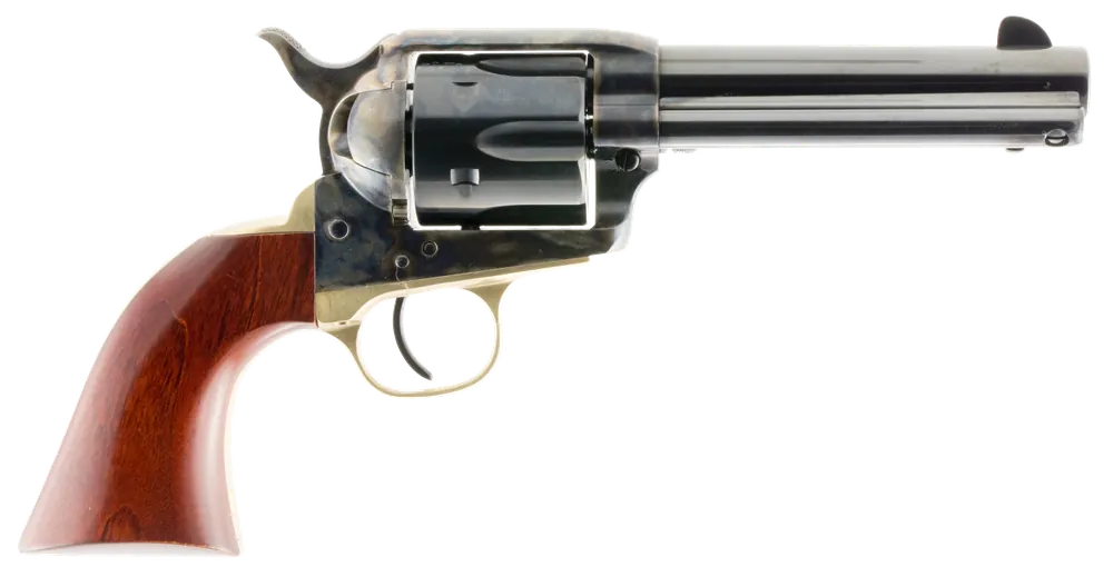 Taylors & Company 550526 Ranch Hand 357 Mag Caliber with 4.75" Blued Finish Barrel, 6rd Capacity Blued Finish Cylinder, Color Case Hardened Finish Steel Frame & Walnut Grip