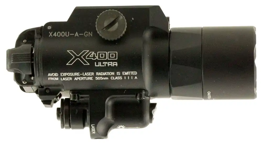 SureFire X400U Weapon Light 1000 Lumens Output White LED Light Green Laser 213 Meters Beam Picatinny/Weaver/Glock Rails Mount Black Anodized Aluminum