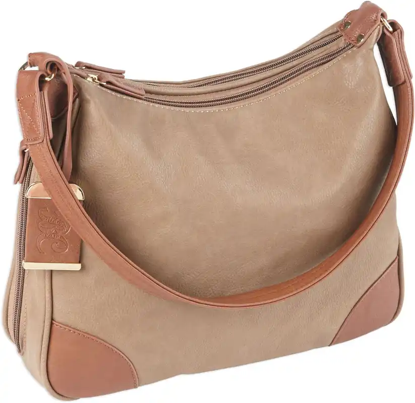 Bulldog Hobo Purse w/Holster Taupe w/Tan Trim Leather for Small Autos & Revolvers Ambidextrous Hand