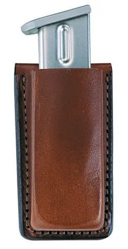 Bianchi Open Top Mag Pouch Single Style Leather with Black Finish, Belt Clip & 1.75" Belt