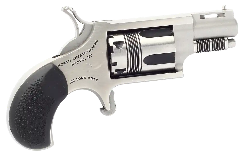 North American Arms 22LRTW Wasp 22 LR Caliber with 1.63" Vent Rib Barrel, 5rd Capacity Cylinder, Overall Stainless Steel Finish & Black Pebble Texture Rubber Grip