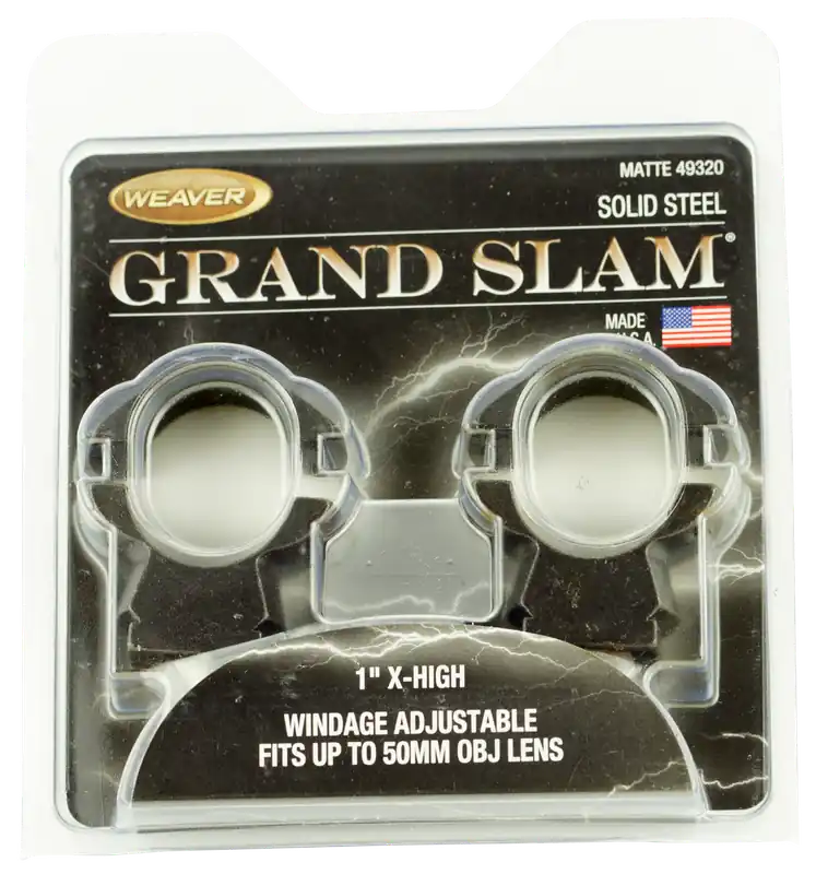 Weaver Mounts 49320 Grand Slam Scope Ring Set Windage Adjustable For Rifle Dovetail Extra High 1" Tube Matte Black Steel
