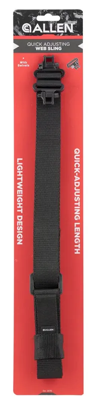 Allen Quick Adjusting Sling made of Black Nylon with 26"-33" OAL, 1.25" W, Adjustable Design * Swivels for Rifles