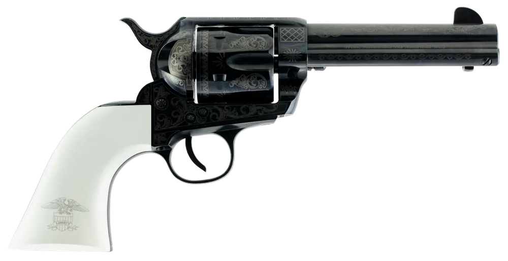 Traditions SAT73122LIB 1873 Liberty 45 Colt (LC) 6rd 4.75" Blued Engraved Steel White PVC Grip