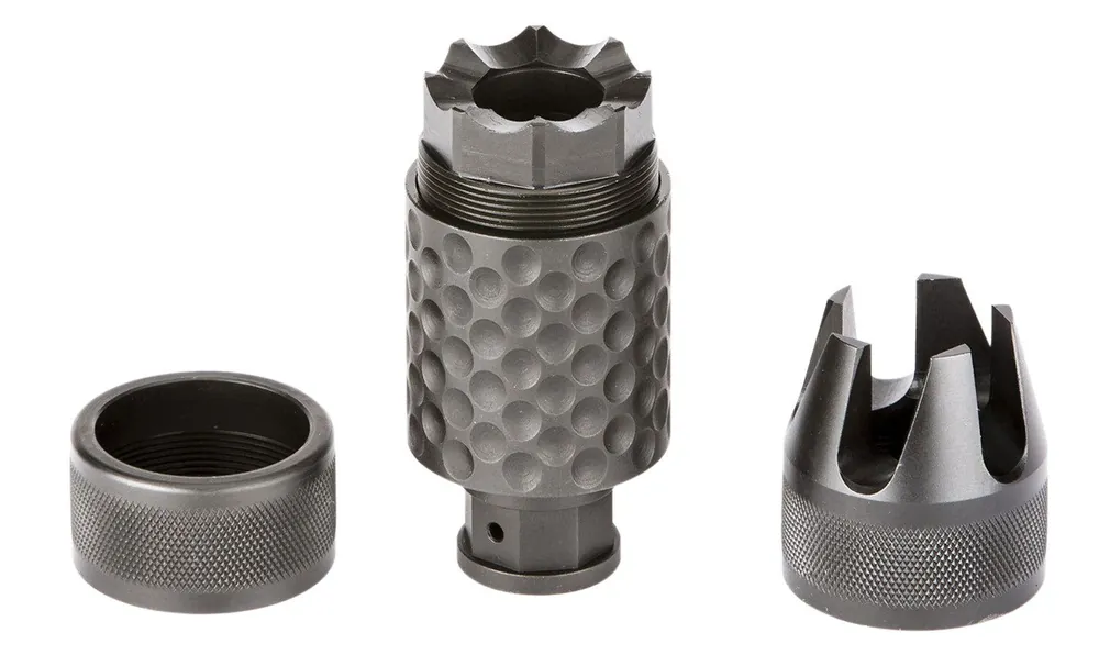 Spikes Tactical Barking Spider2 Muzzle Brake Black Nitride 4140 Chromoly Steel with 1/2"-28 tpi Threads, 3.75" OAL & 1.40" Diameter for 5.56x45mm NATO