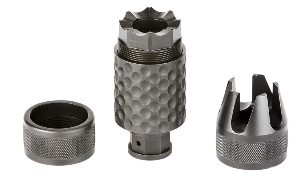 Spikes Tactical Barking Spider2 Muzzle Brake Black Nitride 4140 Chromoly Steel with 5/8"-24 tpi Threads, 3.75" OAL & 1.40" Diameter for 30 Cal
