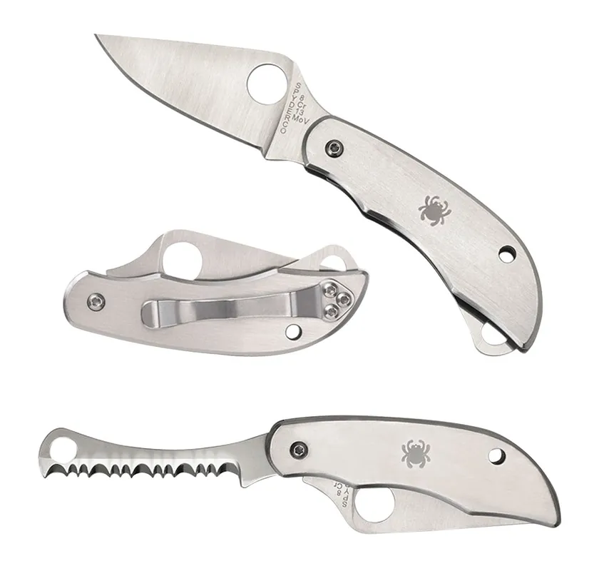 Spyderco Clipitool Silver Stainless Steel Folding 8Cr13MoV SS 4.57"/4.59" Long Part Serrated Blade Stainless Steel Handle Features Screwdriver/Opener