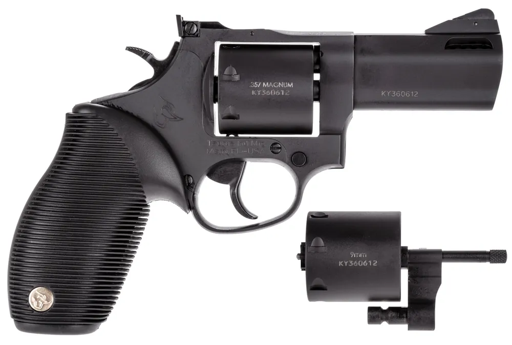 Taurus 2-692031 692 9mm Luger, 38 Special +P or 357 Mag Caliber with 3" Ported Barrel, 7rd Capacity Cylinder, Overall Matte Black Finish Steel & Black Ribber Grip Includes 2 Cylinders