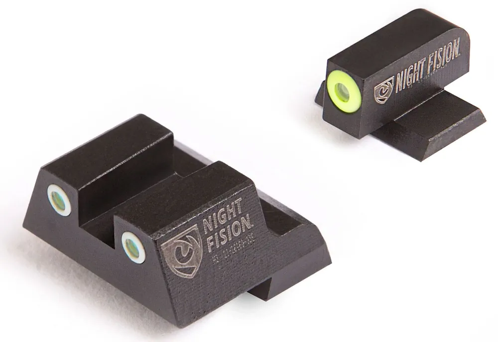 Night Fision Perfect Dot Night Sight Set Square Tritium Green with Yellow Outline Front, Green with White Outline Rear Black Frame for TPSF, TPSF Elite, TPSA Mod.2 9mm
