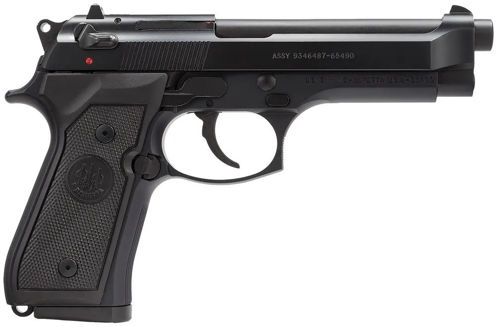 Beretta USA M9 *CA Compliant 9mm Luger Caliber with 4.90" Barrel, 10+1 Capacity, Overall Black Bruniton Metal Finish, Aluminum Frame, Serrated Steel Slide & Checkered Aluminum Grip