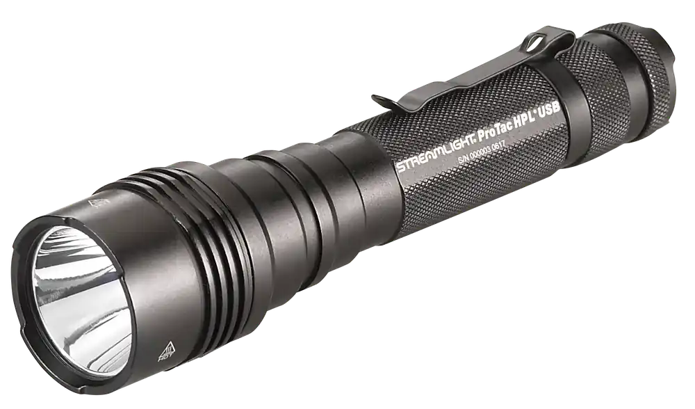 ProTac HPL USB Black Anodized Aluminum White LED 65/400/1000 Lumens 374 Meters Range