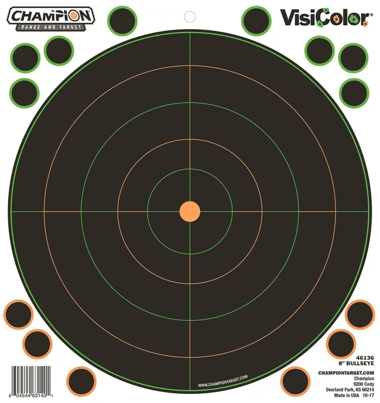 Champion Targets 46136 VisiColor Self-Adhesive Paper Pistol/Rifle Black/Orange 8" Bullseye Includes Pasters 5 Pack