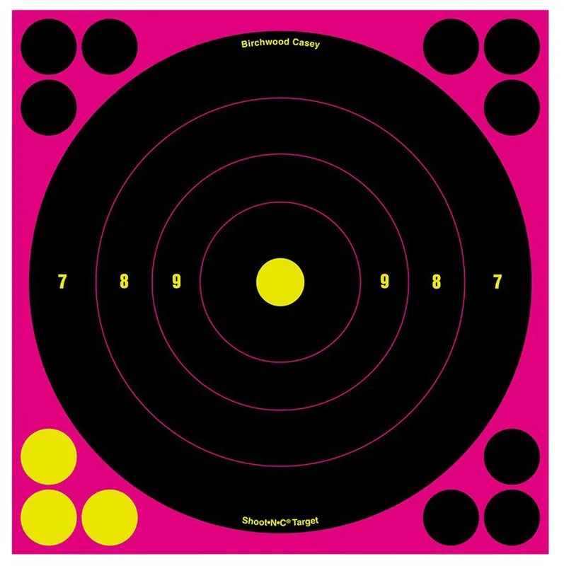 Birchwood Casey Shoot-N-C Self-Adhesive Paper Air Rifle/Centerfire Rifle/Rimfire Rifle Black/Pink 8" Bullseye Includes Pasters 6 Pack