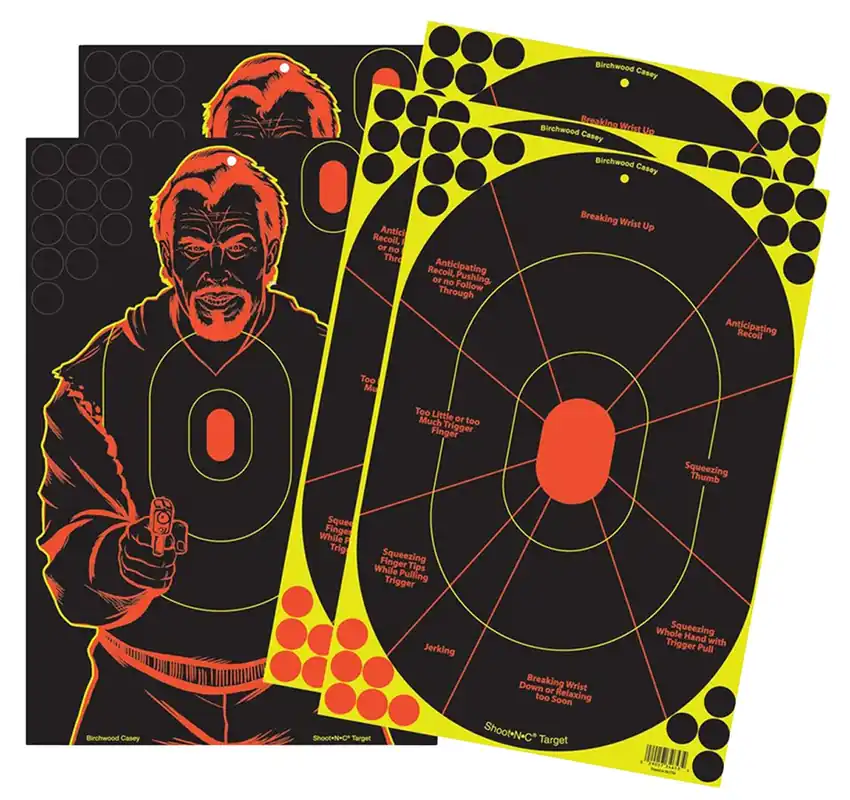 Birchwood Casey Shoot-N-C Combo Pack Self-Adhesive Paper Handgun Multi Color Silhouette/Bad Guy Includes Pasters 5 Pack