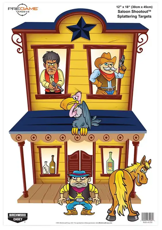 Birchwood Casey Pregame Saloon Shootout Saloon/Patrons Paper Hanging Universal 12" x 18" Multi-Color 8 Per Pkg